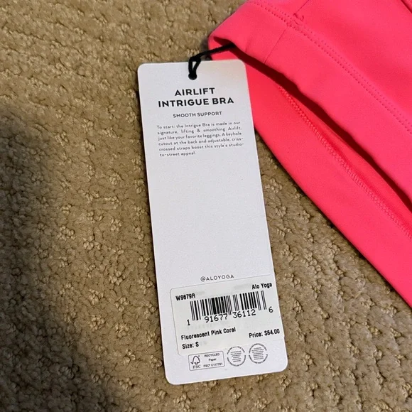 Alo Airlift Intrigue Bra Fluorescent Pink Coral S - Picture 6 of 6